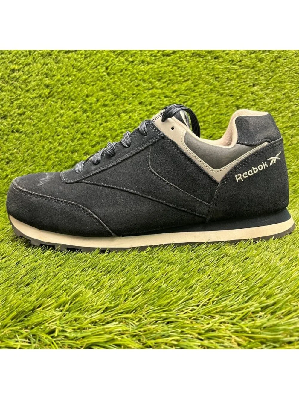 Reebok Leelap Retro Mens 12 Navy White Suede Steel Toe Safety Work Jogger Shoes